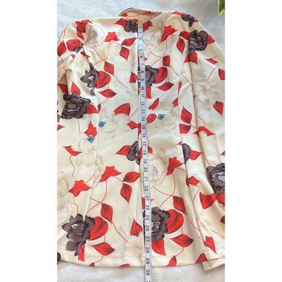 Floral Print Womens Blazer Open Front Jacket Small Lightweight Red Cream & Black - Picture 10 of 13